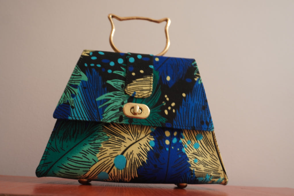 Ankara Peacock Clutch Bag - Ocean Blue & Gold
