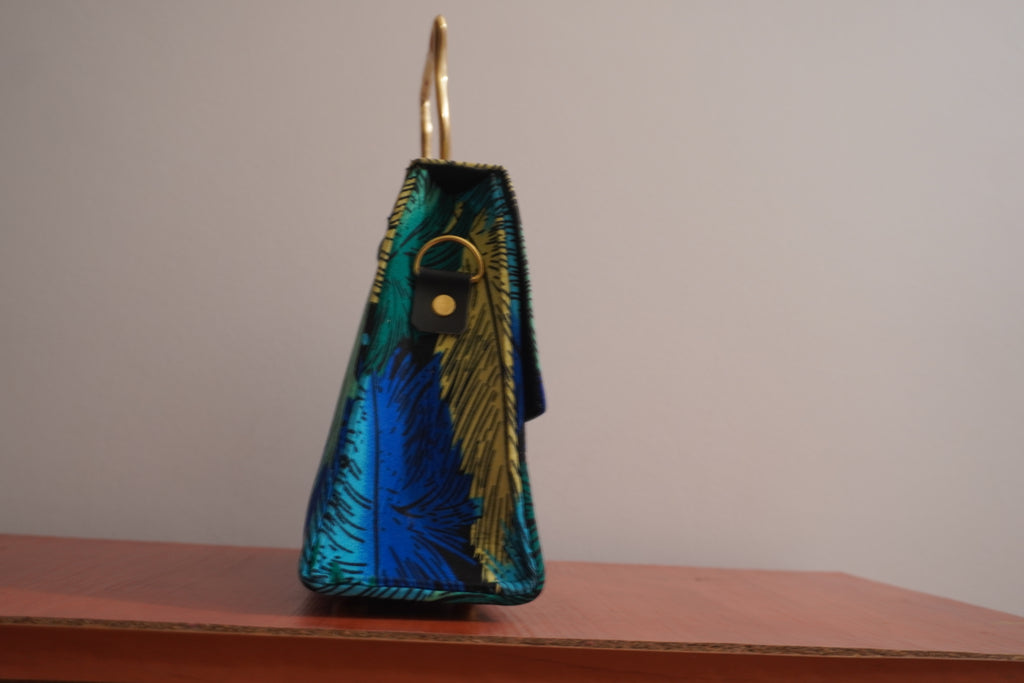 Ankara Peacock Clutch Bag - Ocean Blue & Gold
