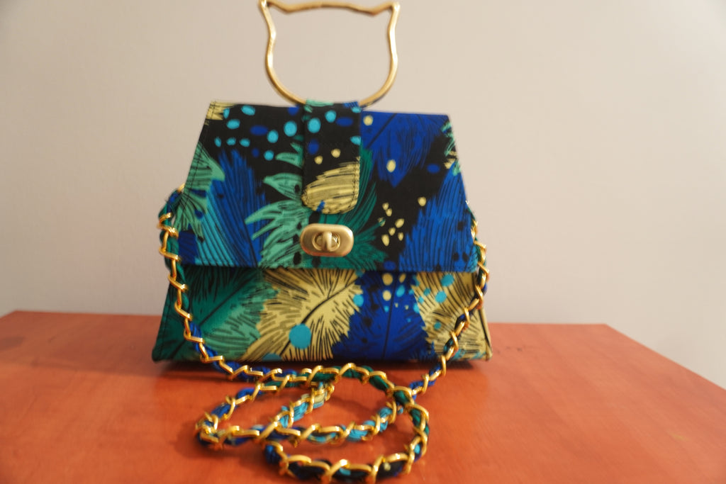 Ankara Peacock Clutch Bag - Ocean Blue & Gold