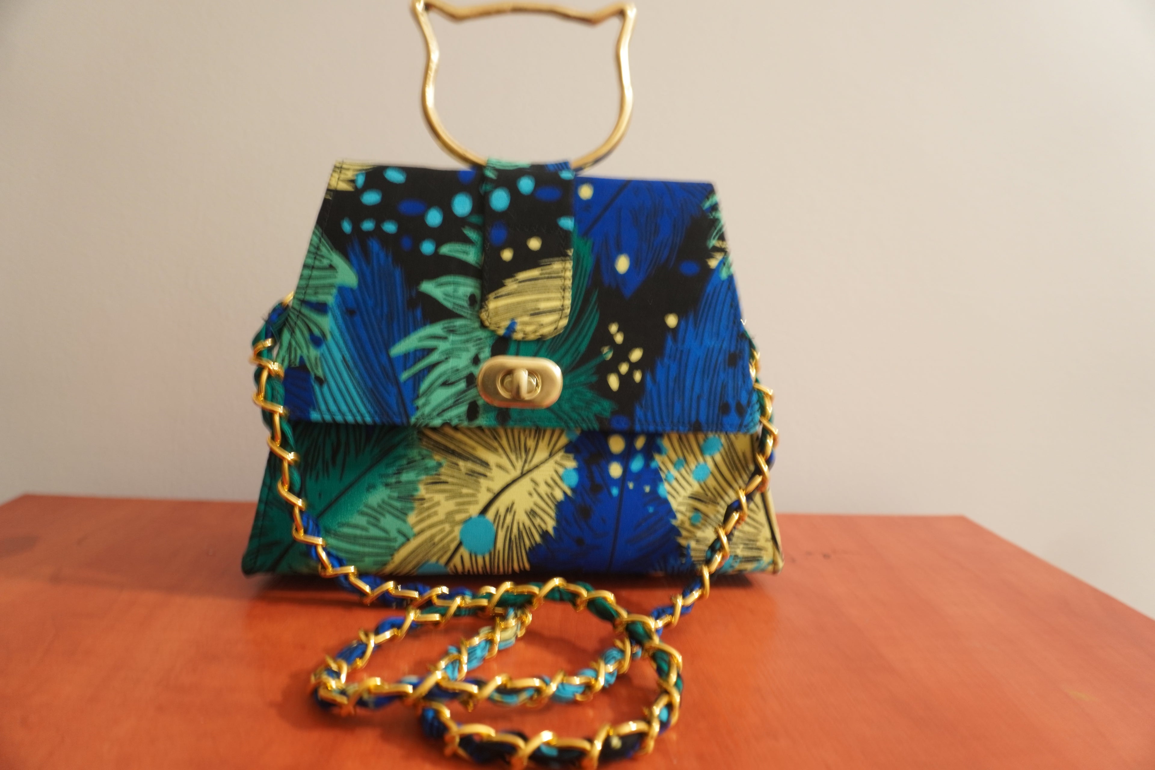 Ankara Peacock Clutch Bag - Ocean Blue & Gold