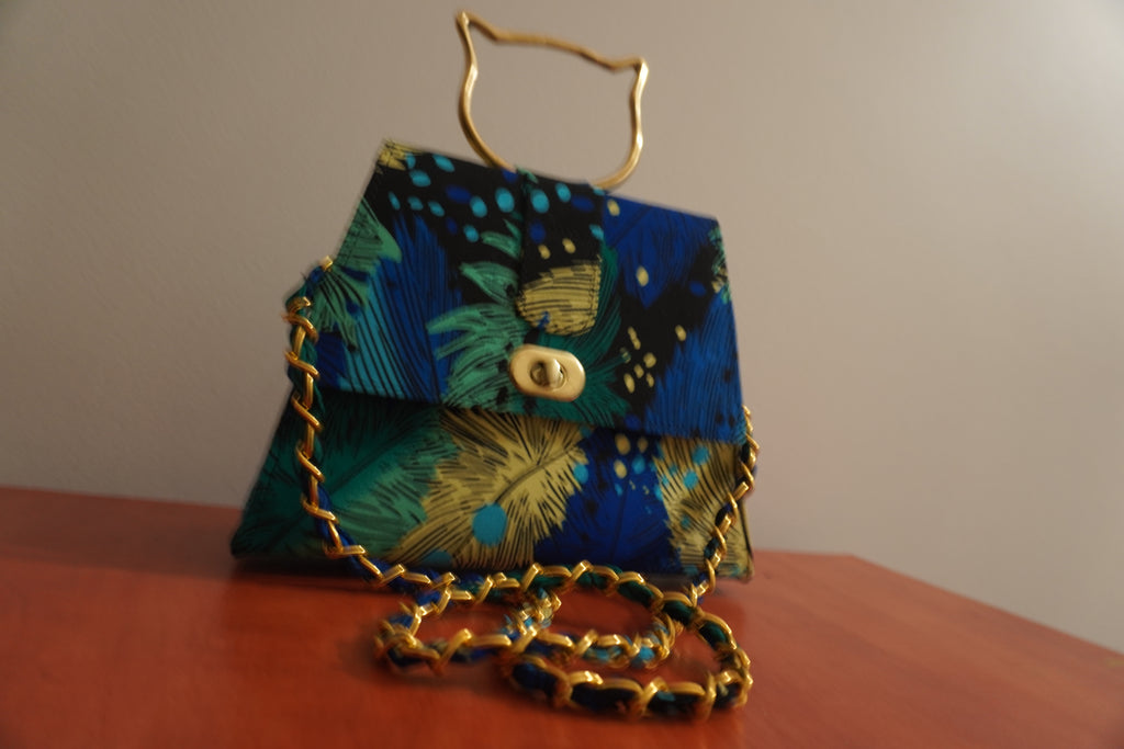 Ankara Peacock Clutch Bag - Ocean Blue & Gold