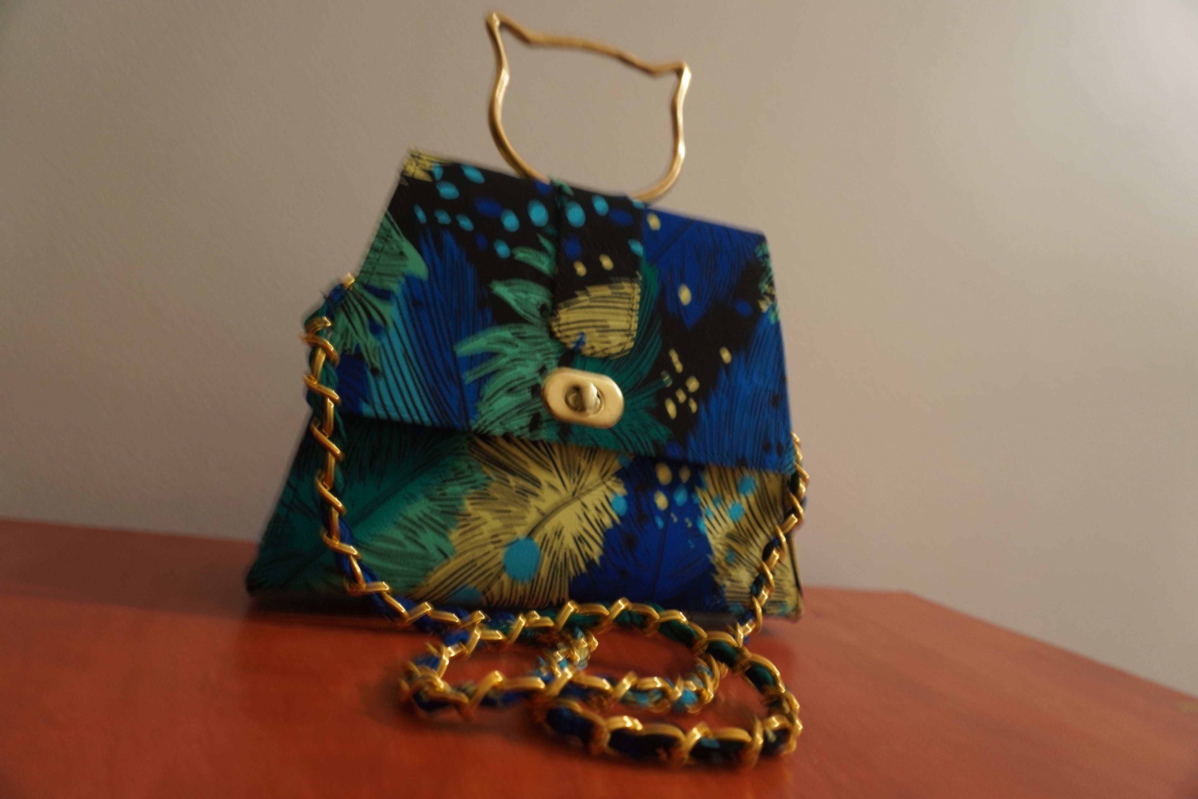 Ankara Peacock Clutch Bag - Ocean Blue & Gold
