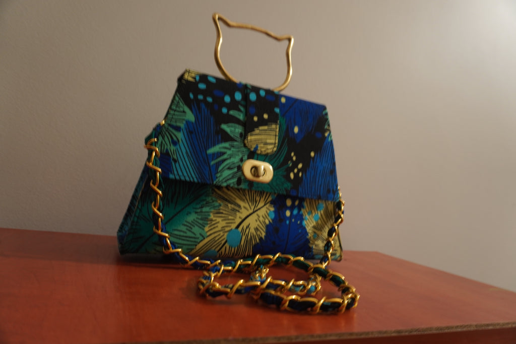 Ankara Peacock Clutch Bag - Ocean Blue & Gold