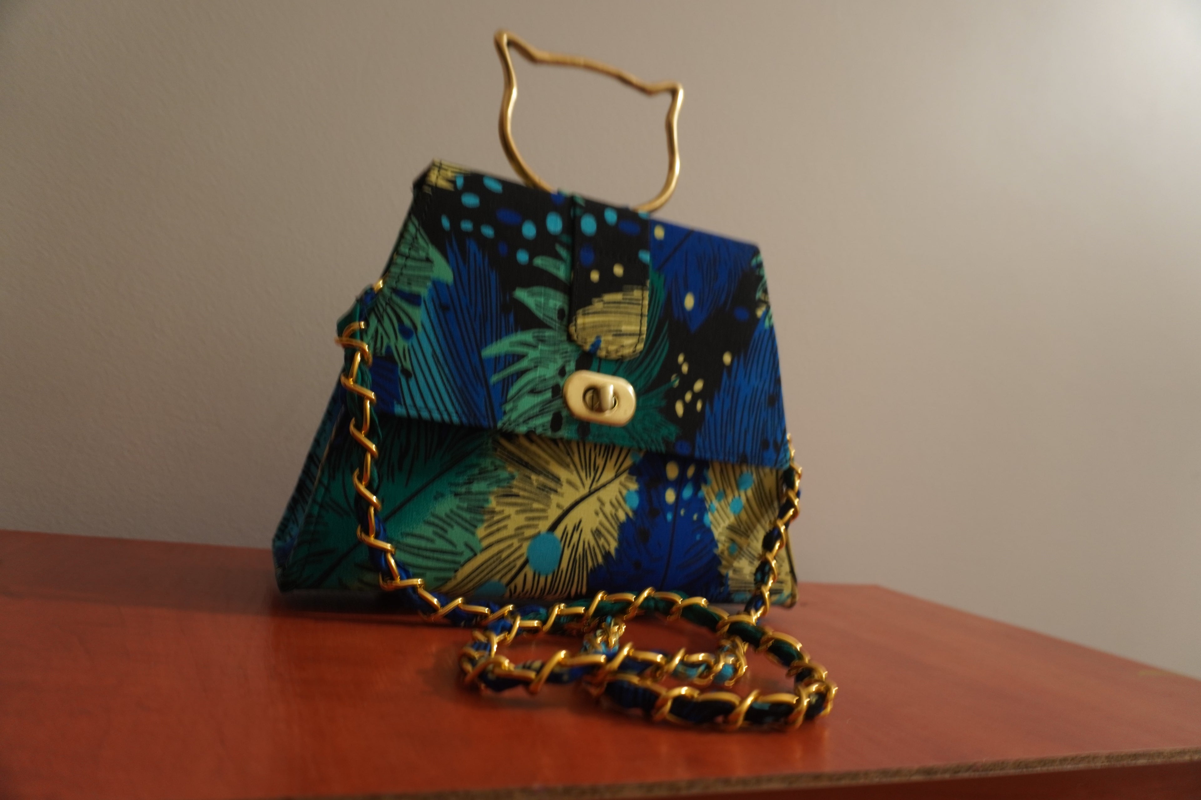 Ankara Peacock Clutch Bag - Ocean Blue & Gold