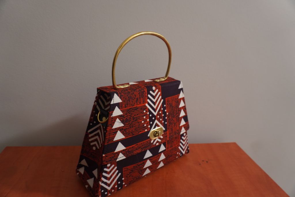 Burgundy Ankara Clutch with Gold Handle