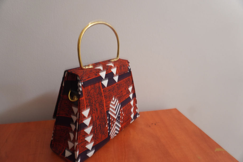 Burgundy Ankara Clutch with Gold Handle