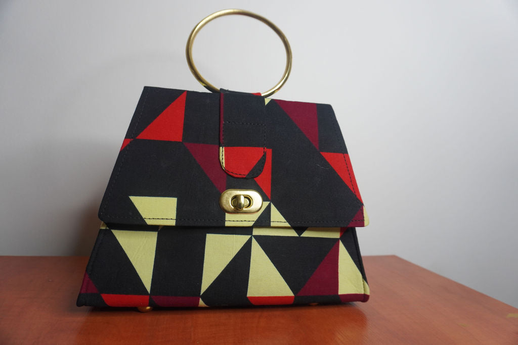 Bold Geometric Ankara Clutch with Ring Handle