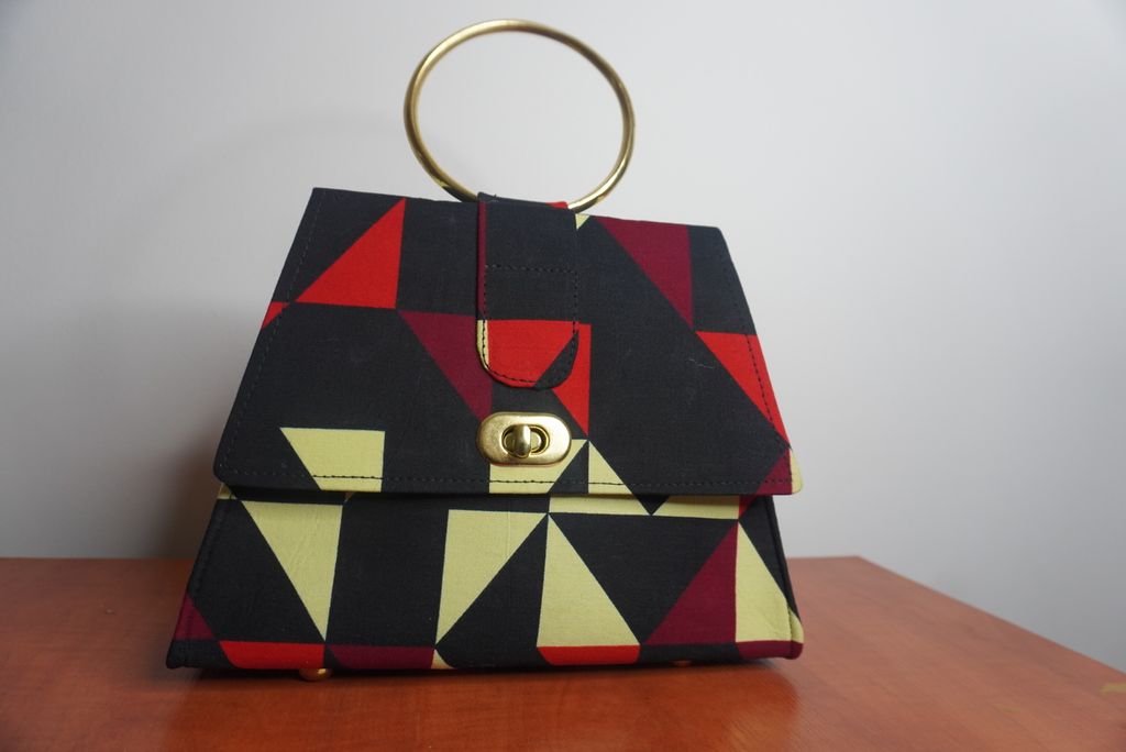 Bold Geometric Ankara Clutch with Ring Handle