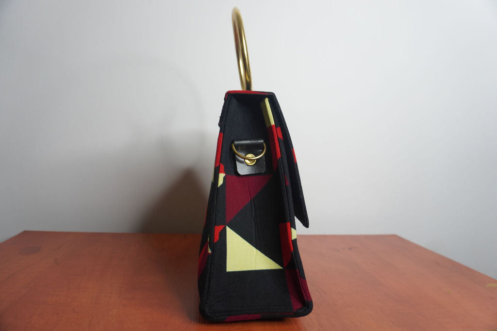 Bold Geometric Ankara Clutch with Ring Handle
