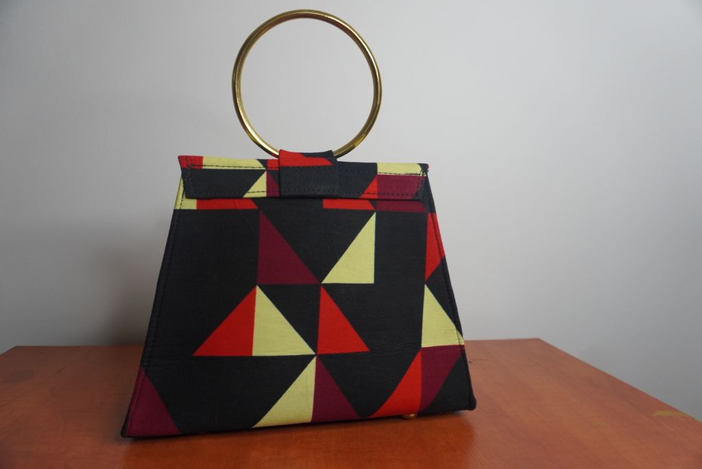 Bold Geometric Ankara Clutch with Ring Handle
