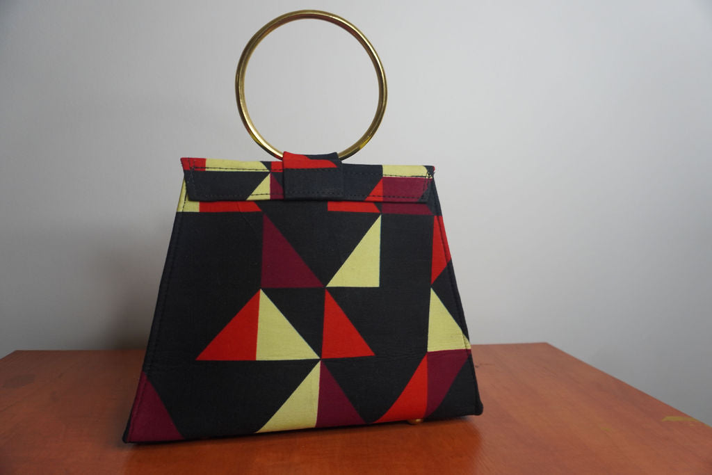 Bold Geometric Ankara Clutch with Ring Handle