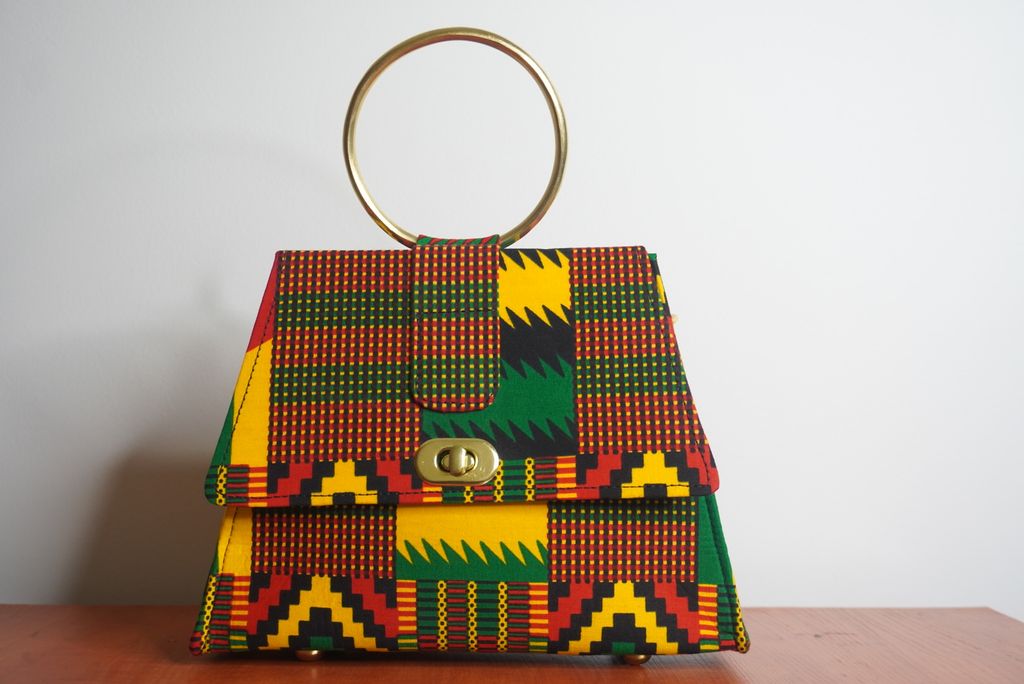 Kente Ankara Clutch with Ring Handle