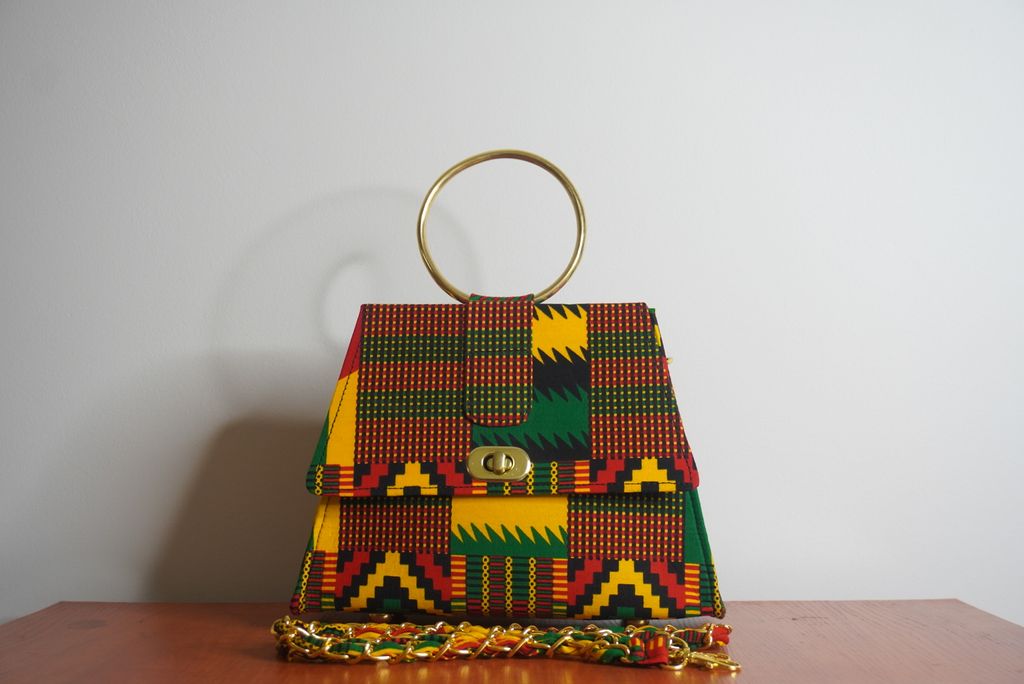 Kente Ankara Clutch with Ring Handle