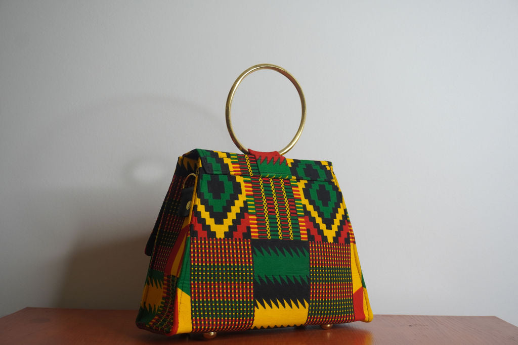 Kente Ankara Clutch with Ring Handle