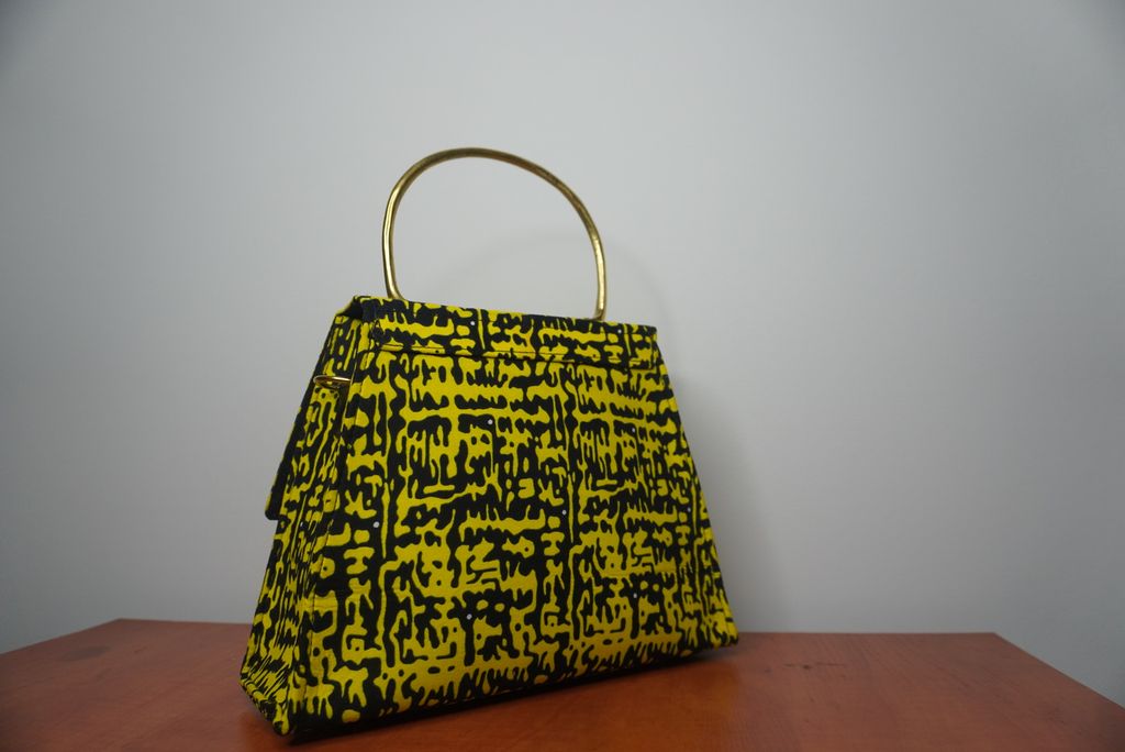 Neon Yellow Ankara Clutch with Curved Handle