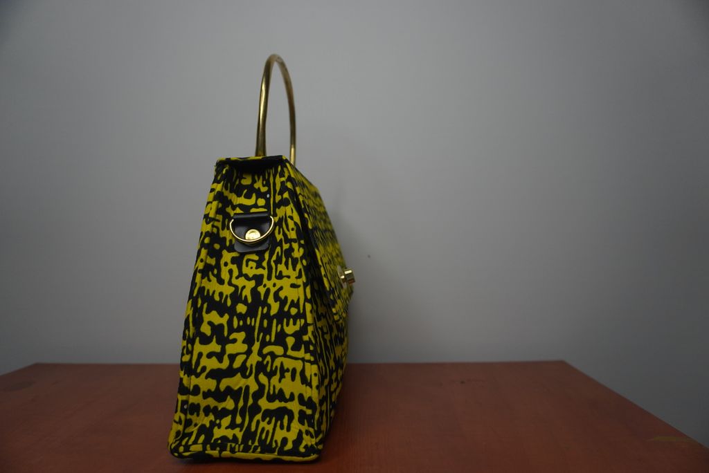 Neon Yellow Ankara Clutch with Curved Handle