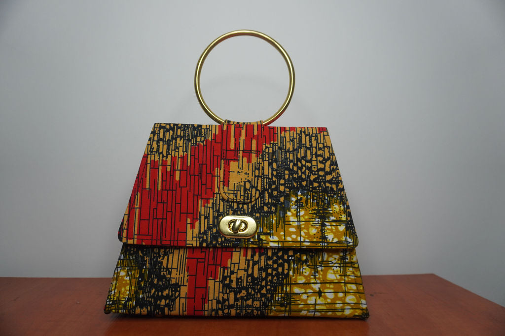 Multicolor Ankara Clutch with Ring Handle