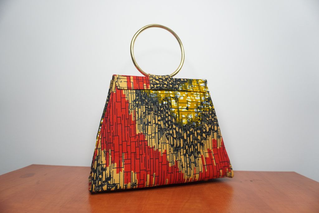 Multicolor Ankara Clutch with Ring Handle