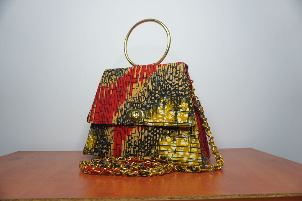 Multicolor Ankara Clutch with Ring Handle