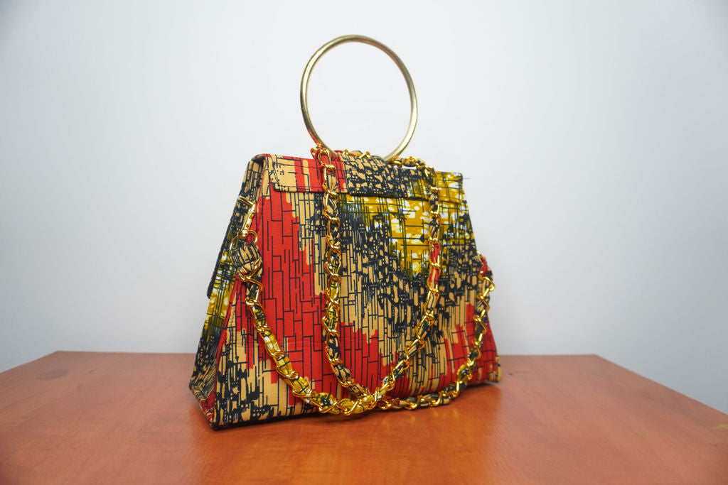 Multicolor Ankara Clutch with Ring Handle