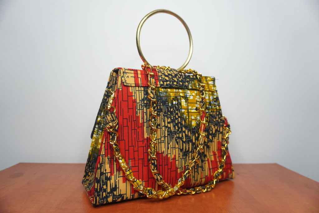 Multicolor Ankara Clutch with Ring Handle
