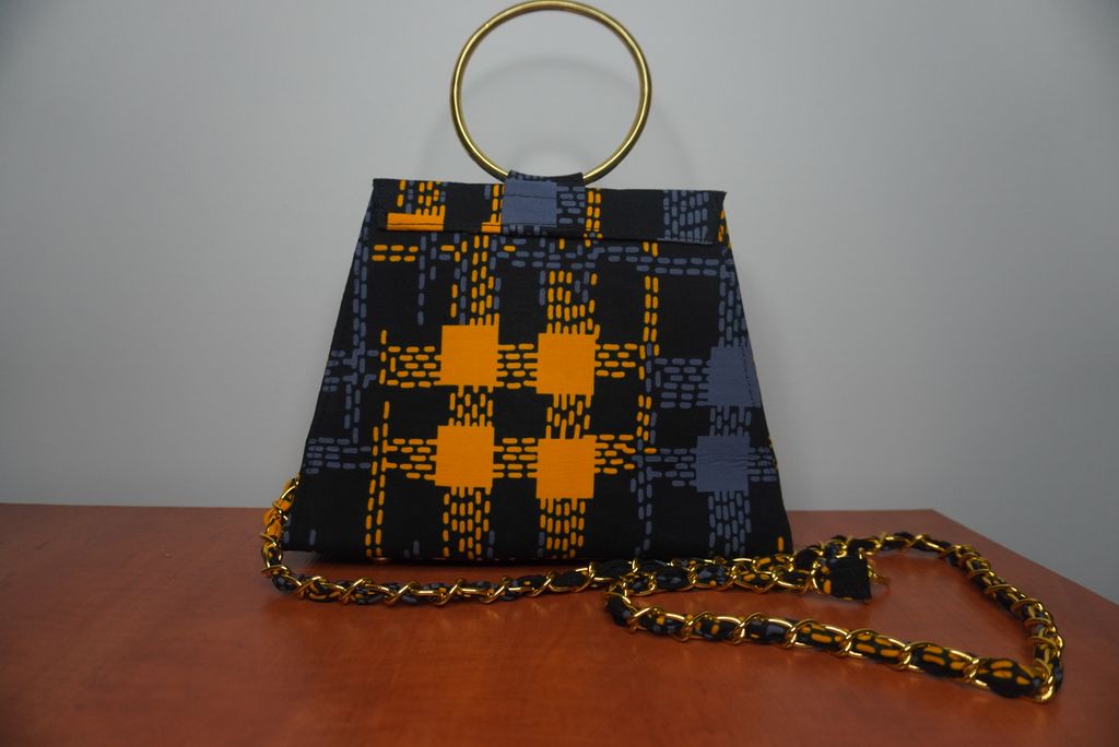 Orange and Grey Ankara Clutch with Ring Handle