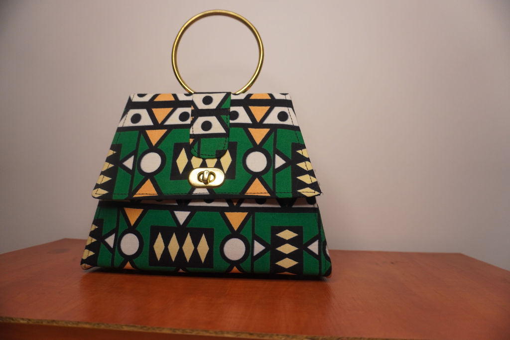 Emerald Green Ankara Clutch with Ring Handle