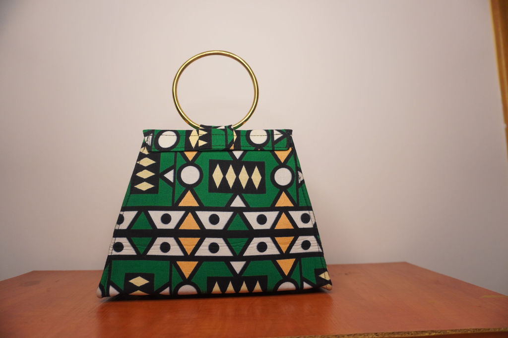 Emerald Green Ankara Clutch with Ring Handle