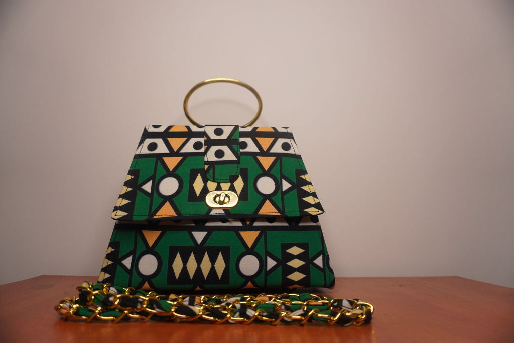 Emerald Green Ankara Clutch with Ring Handle