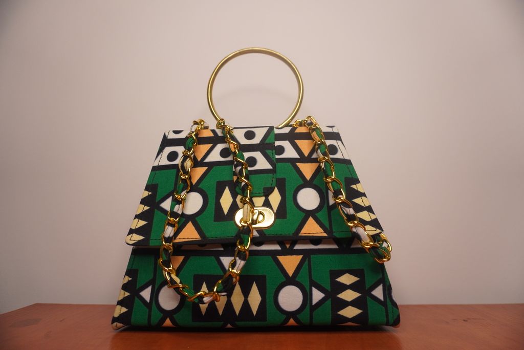 Emerald Green Ankara Clutch with Ring Handle