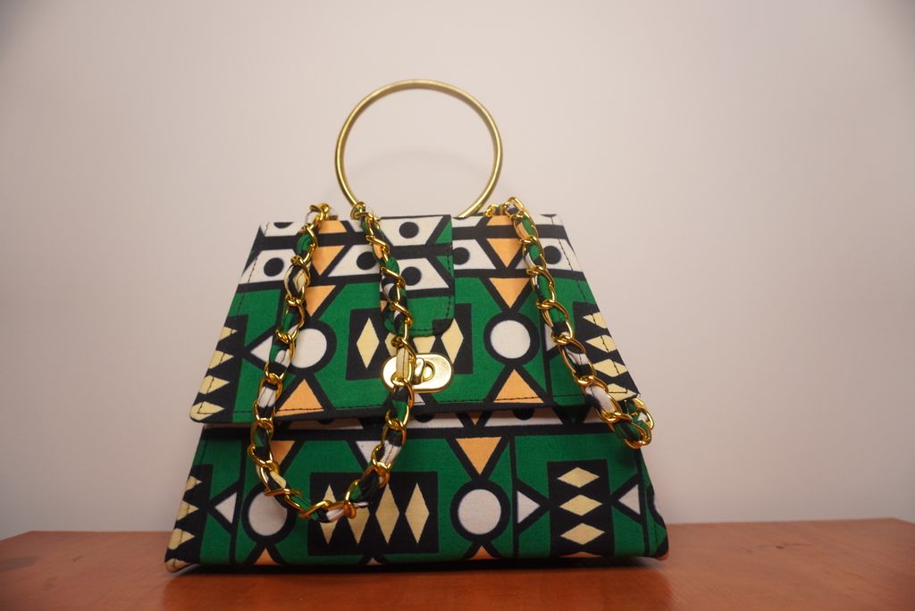 Emerald Green Ankara Clutch with Ring Handle