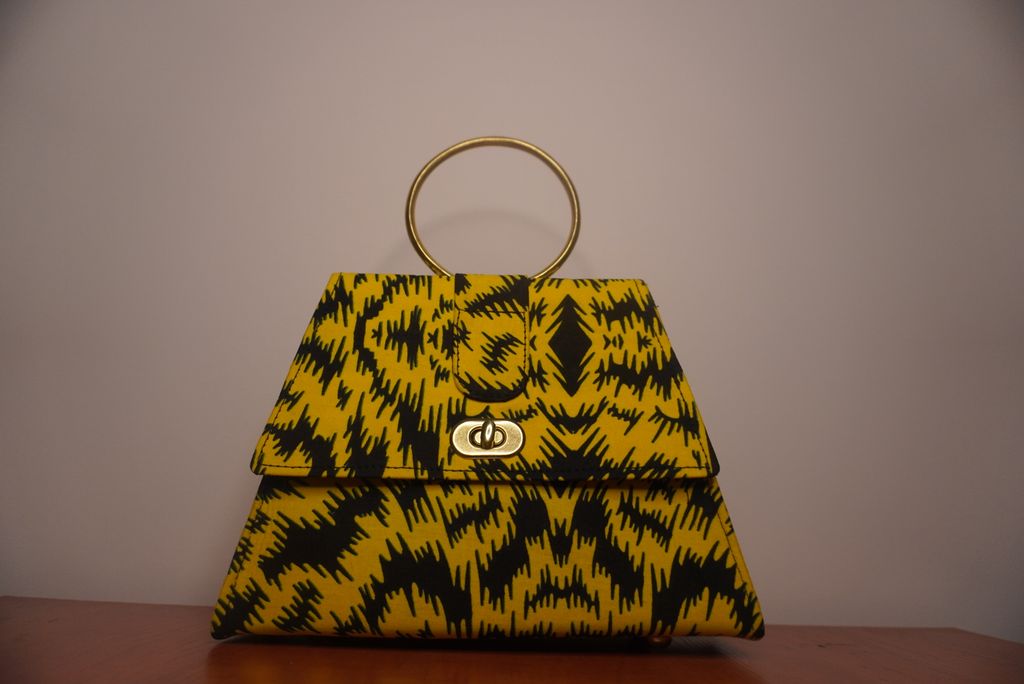 Yellow Ankara Clutch with Ring Handle