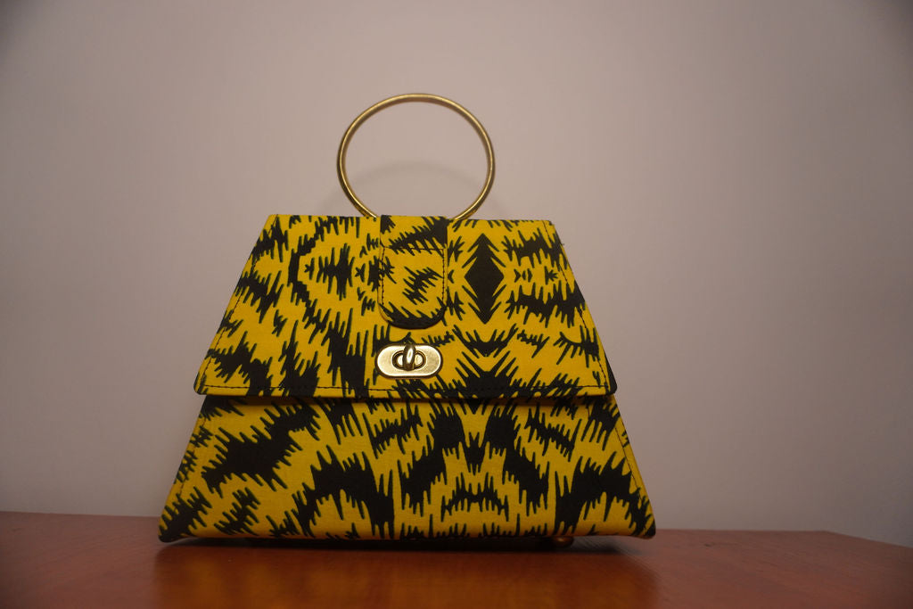 Yellow Ankara Clutch with Ring Handle