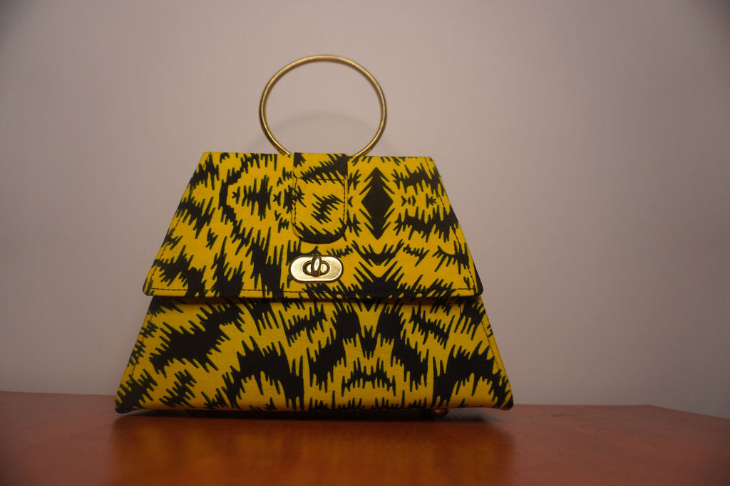 Yellow Ankara Clutch with Ring Handle