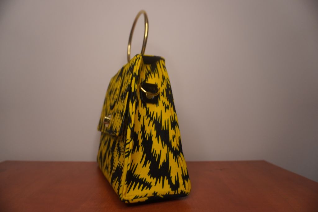 Yellow Ankara Clutch with Ring Handle