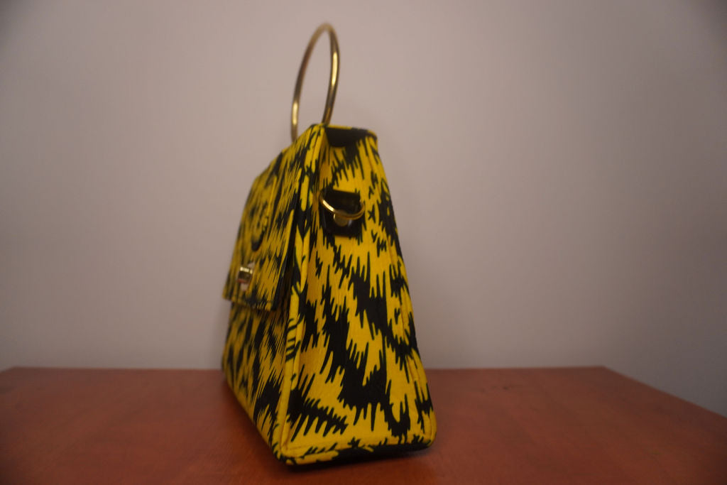 Yellow Ankara Clutch with Ring Handle