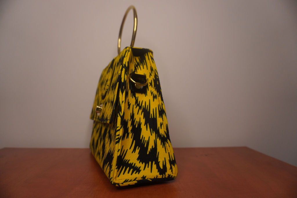 Yellow Ankara Clutch with Ring Handle