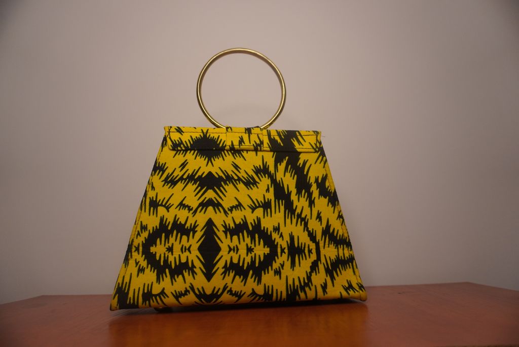 Yellow Ankara Clutch with Ring Handle
