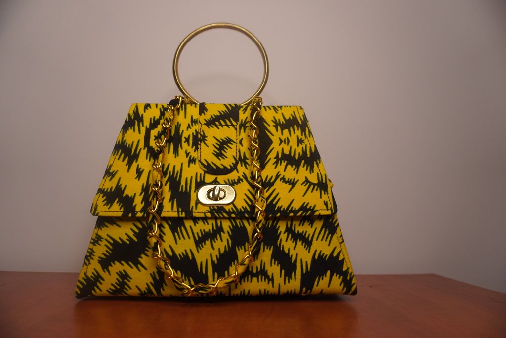 Yellow Ankara Clutch with Ring Handle