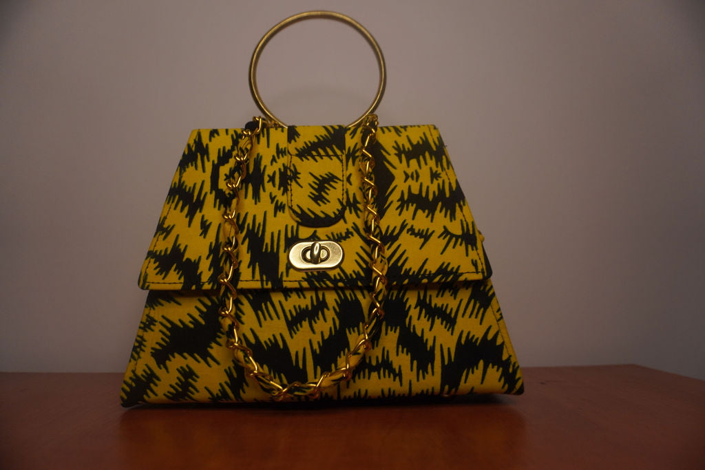 Yellow Ankara Clutch with Ring Handle