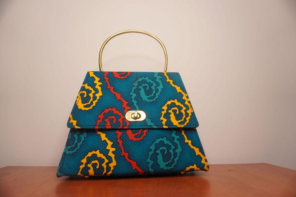 Teal Ankara Clutch with Floral Motifs