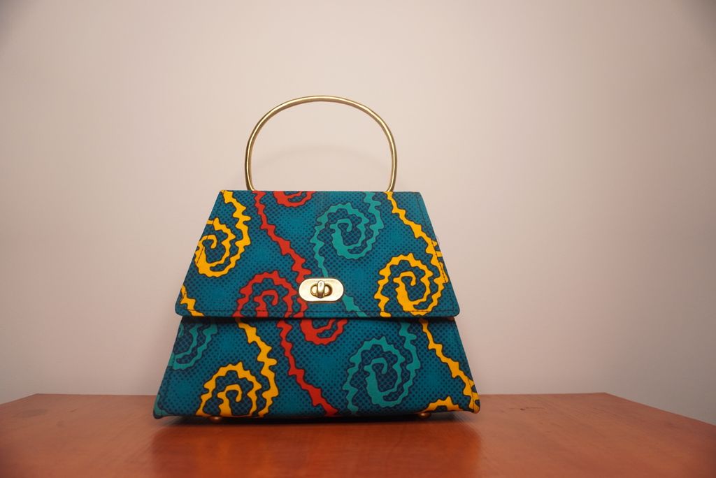 Teal Ankara Clutch with Floral Motifs