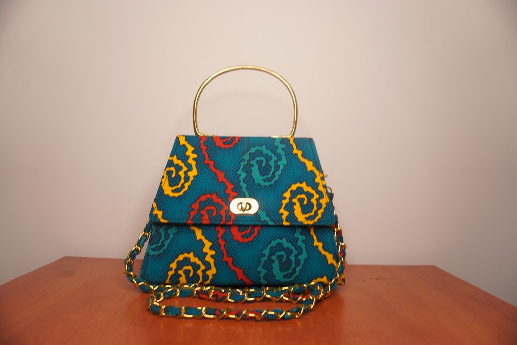 Teal Ankara Clutch with Floral Motifs