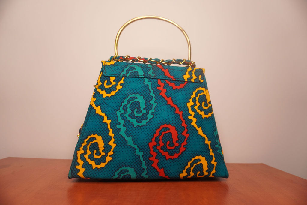 Teal Ankara Clutch with Floral Motifs