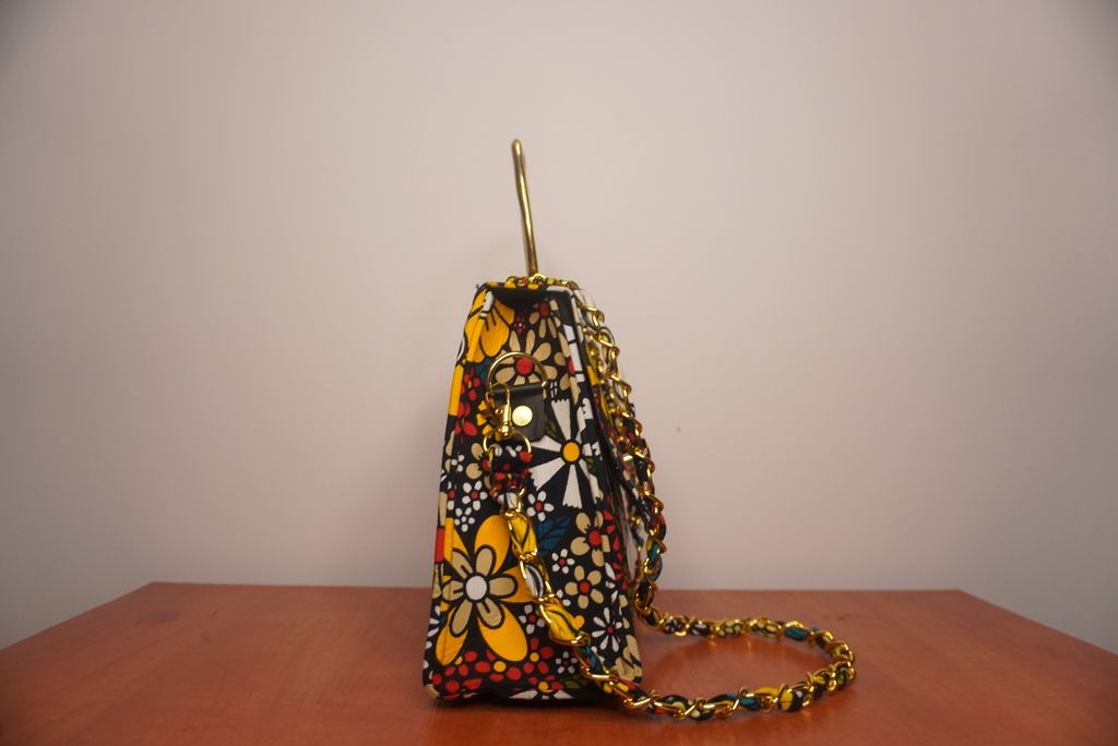 Floral Ankara Clutch with Cat Handle