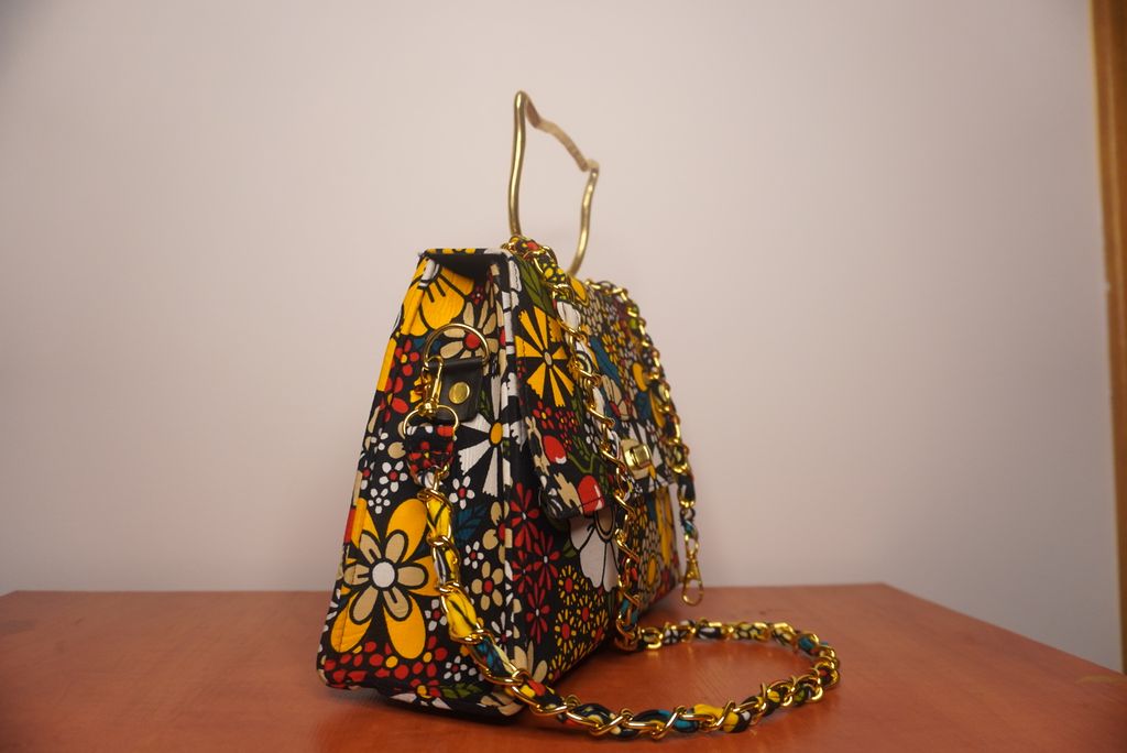 Floral Ankara Clutch with Cat Handle