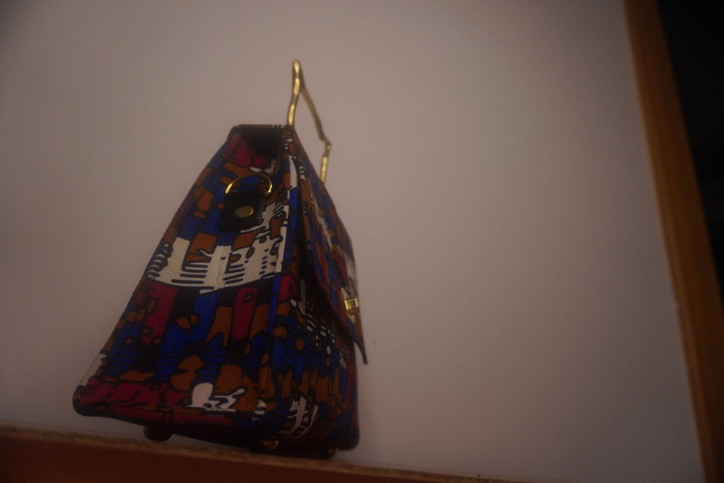 Multicolor Kente Ankara Clutch with Cat Handle
