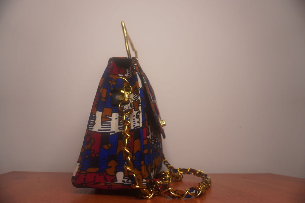 Multicolor Kente Ankara Clutch with Cat Handle