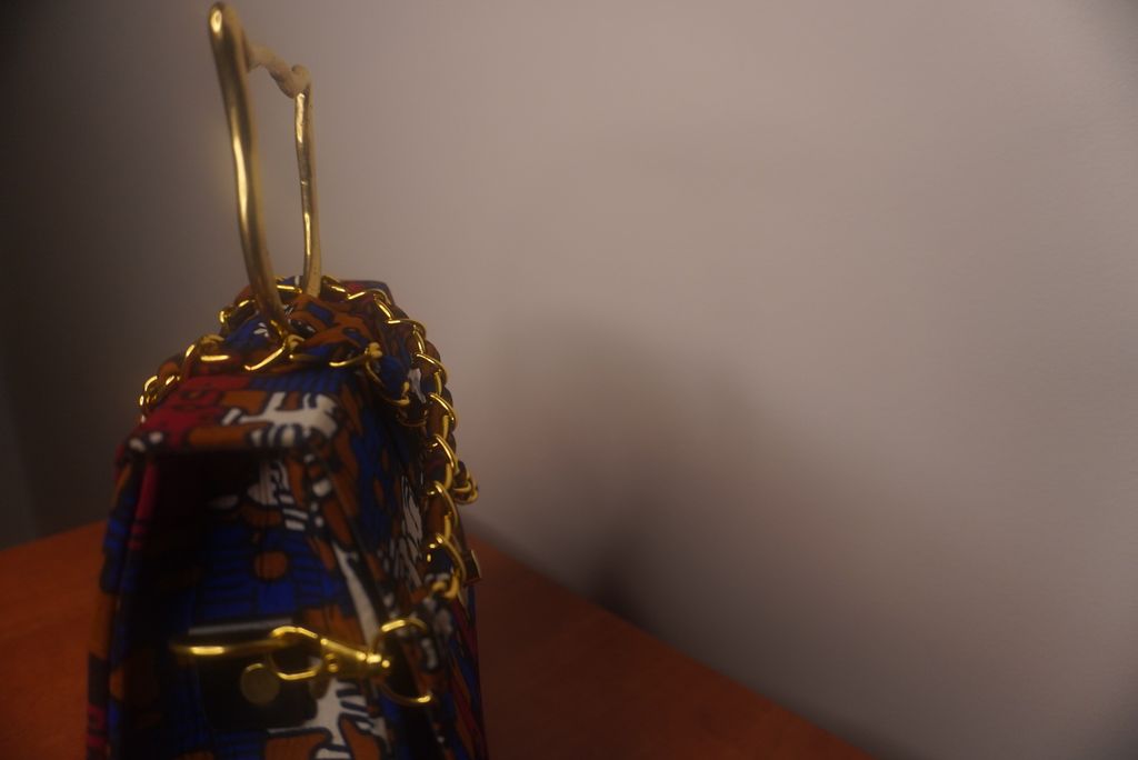 Multicolor Kente Ankara Clutch with Cat Handle