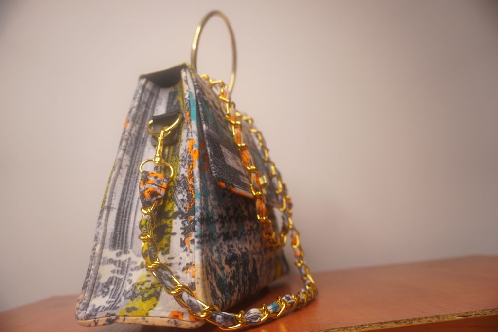 Ankara Mudcloth Clutch Bag - Earth Tones with Gold Chain